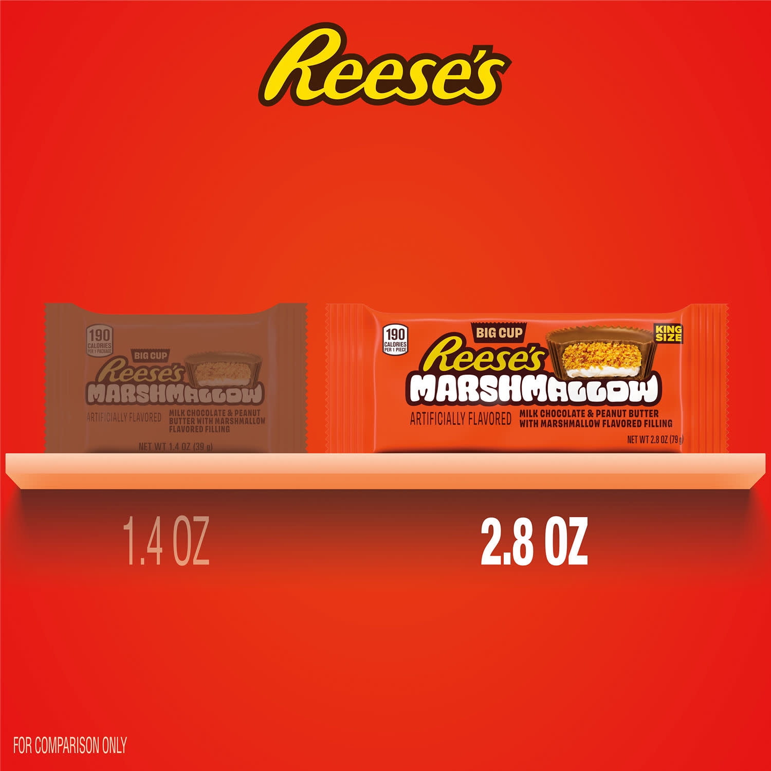 REESE'S Big Cup Marshmallow Candy Milk Chocolate King Size Peanut Butter Cups, Candy Pack, 2.8 oz