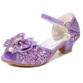 thumbnail image 2 of Xfvqtps Sparkle Princess Sandals for Girls Buckle Strap Low Heel Peep Toe Rhinestone Bow Spring Summer Dressy Casual Shoes, 2 of 7