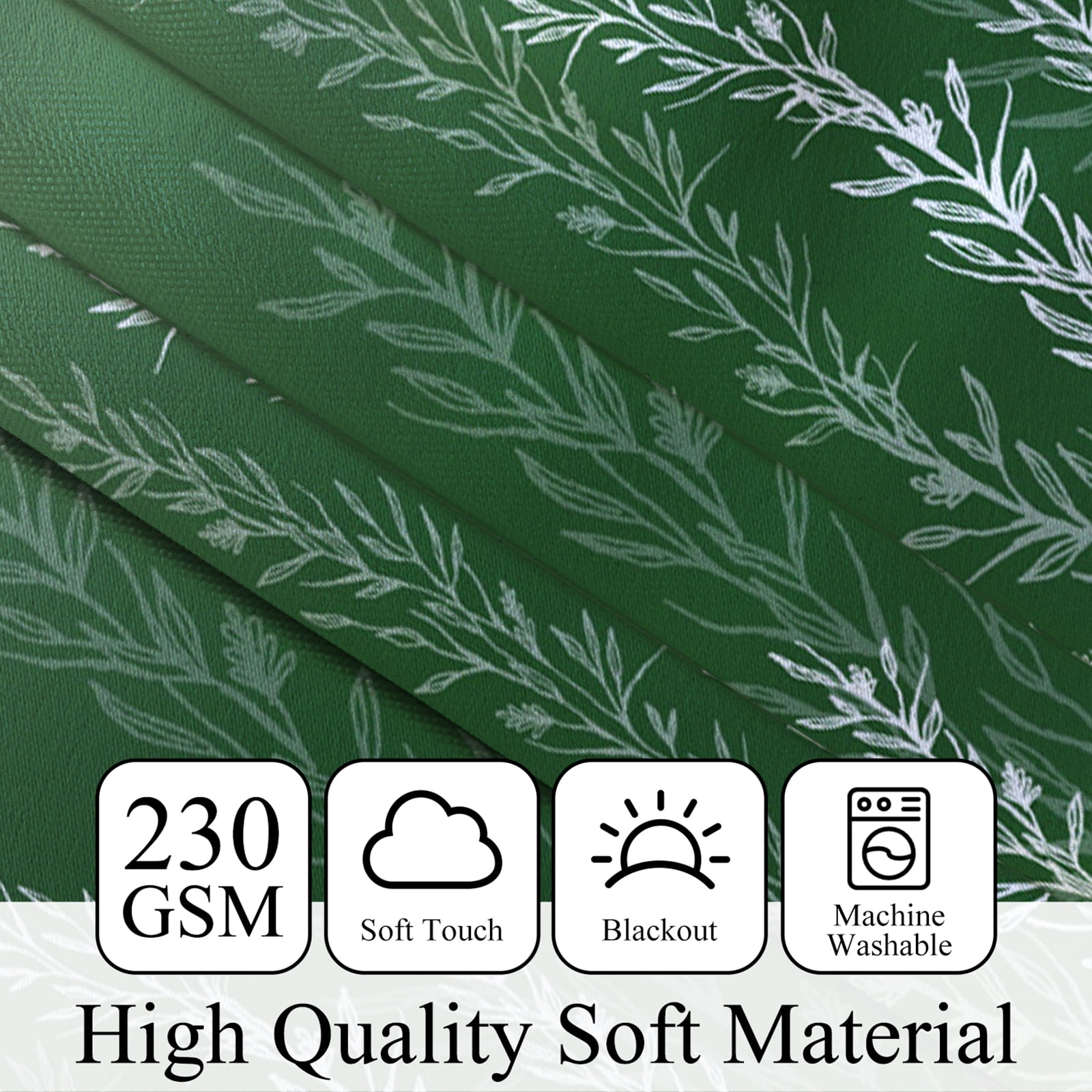 Mizhona Blackout Curtains for Bedroom,Green Plants Gradient Printed Room Darkening Curtains Set of 2,42"x63"