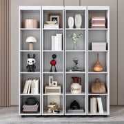 Mintazer Queen Murphy Bed with Pull-Out Storage Cabinets, Modern Foldable Wall Bed with Storage Doors for Bedroom Apartment Guest Room, White