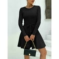 thumbnail image 2 of Zeagoo Women's Crewneck Long Sleeve Fall Casual Dress Tie Waist A-Line Swing Dress Ribbed Knit Sweater Dress, 2 of 7