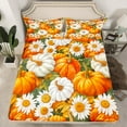 thumbnail image 2 of jejeloiu Cartoon Flower Daisy Twin Sheet Sets,Orange Pumpkin Twin Fitted Sheet,Autumn Fall Theme Flat Sheet For Girls,Breathable Home Decor,3 Pieces, 2 of 7