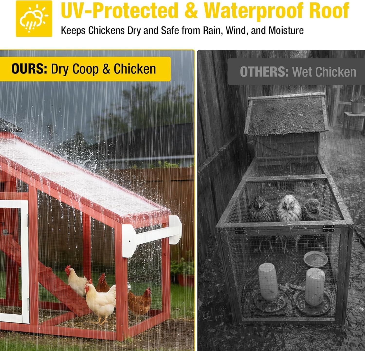 Aivituvin Large Chicken Coop with Wheels, Mobile Chicken House for Outdoor, Poultry Cage with Nesting Box, Leakproof Pull-Out Tray & UV-Resistant Roof