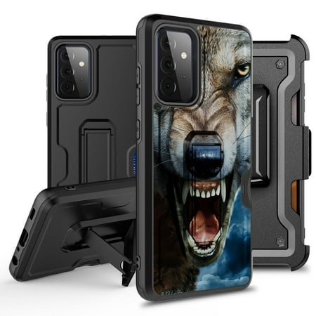 Bemz Armor Kombo Series for Samsung Galaxy A52 5G Case (Heavy Duty Rugged Kickstand Cover with Belt Clip Holster) with Touch Tool - Grey Wolf