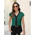 thumbnail image 4 of Blusa Fayenne para mujer, elegante, casual, cuello en V, satén de seda, verde oscuro, 4 of 6