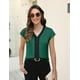 thumbnail image 4 of Blusa Fayenne para mujer, elegante, casual, cuello en V, satén de seda, verde oscuro, 4 of 6