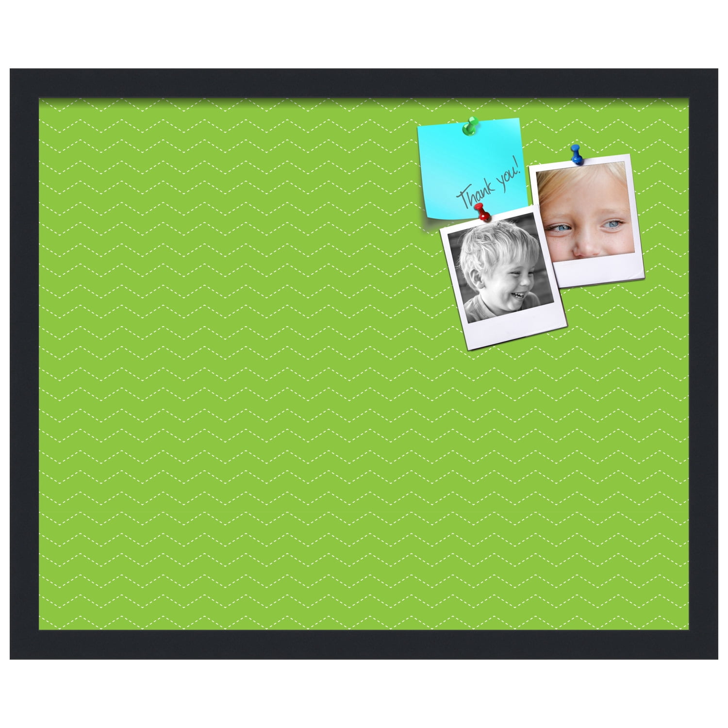 PinPix ArtToFrames 20x16 Custom Cork Bulletin Board Green Chevron   Poster Board Has a Fabric Style Canvas Finish, Framed in Satin Black (PinPix-518)