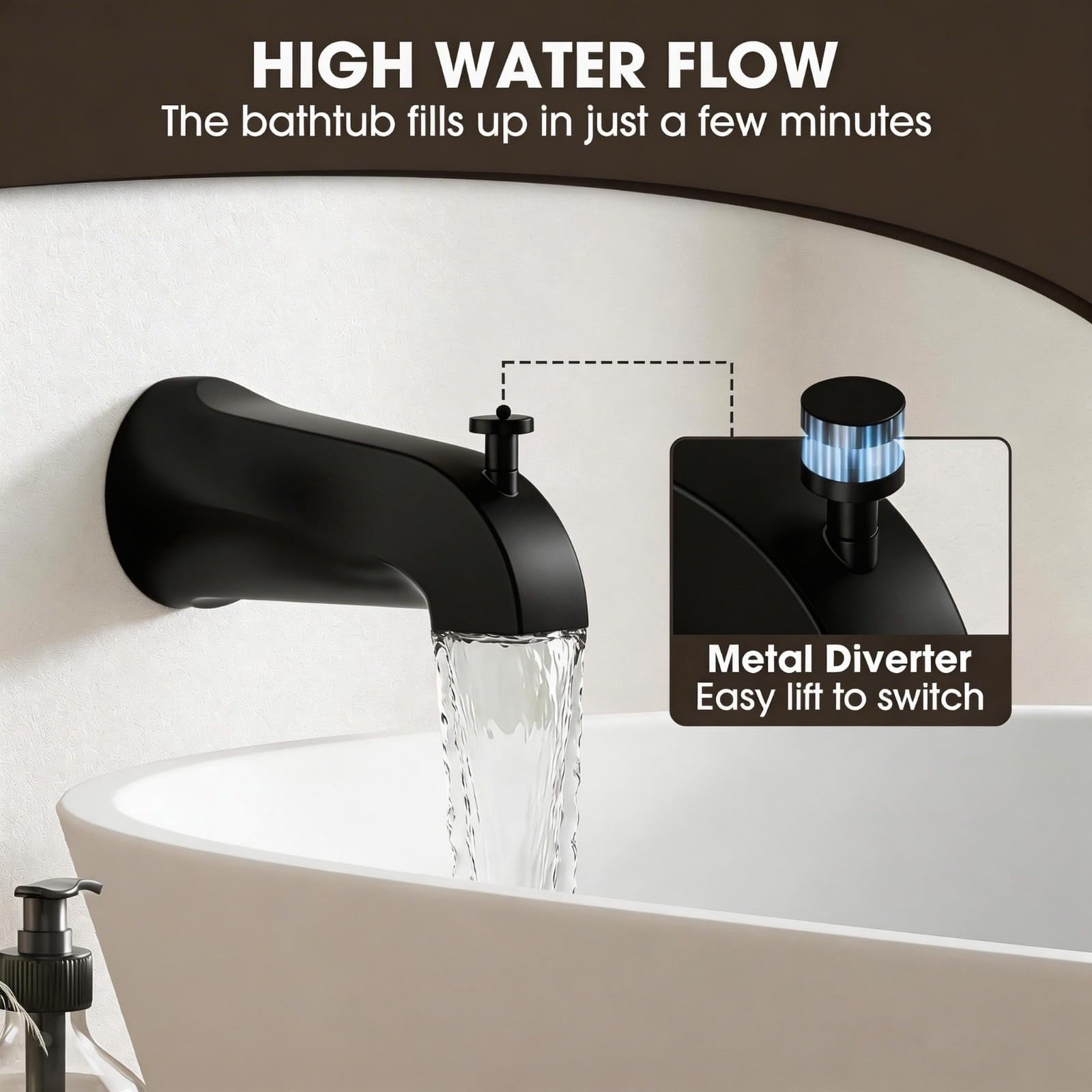 Shower Faucet Set Bathtub with Valve Included, 6 Inch Head, Black