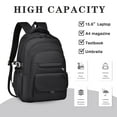 thumbnail image 6 of Black Backpack Multi-compartment Large Capacity Casual Laptop Backpack for Men and Women, Adjustable Padded Shoulder Straps, Nylon Material, 17.3", 6 of 7