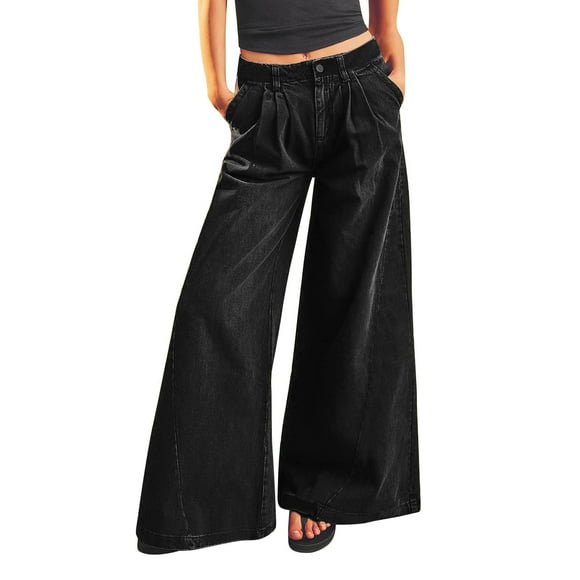 adviicd Womens Skinny Jeans Women's Boyfriend Baggy Jeans High Waist Wide Leg Straight Denim Pants Black,S