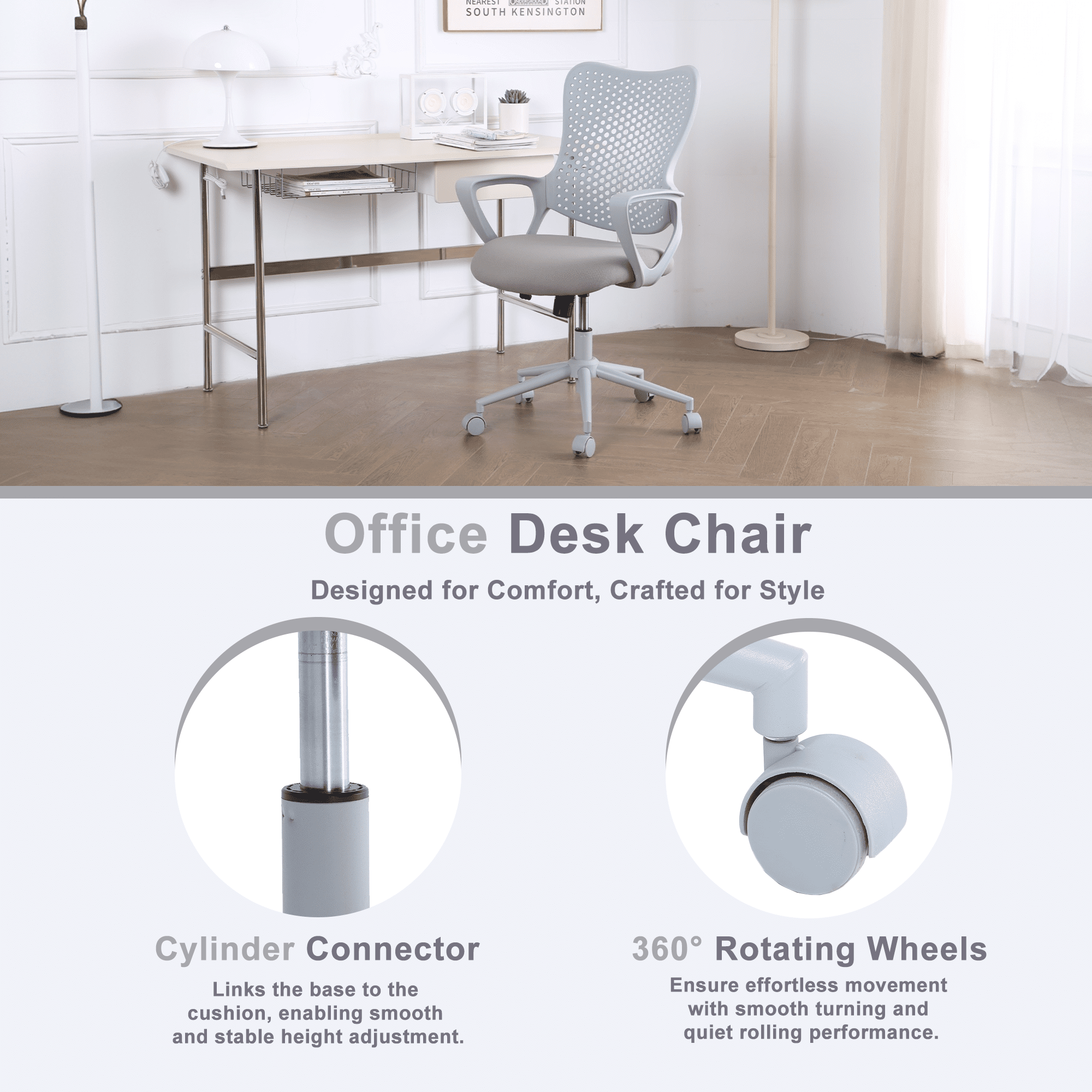 ENYLAY Ergonomic Office Chair, Breathable Mesh Computer Desk Chair with Armrests & Rolling Swivel, Butterfly Back Design Task Chair for Home Office, Adults Teens (Gray)
