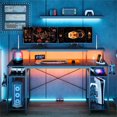 thumbnail image 4 of Bestier Gaming Desk with LED Light & Outlets 55" Computer Desk with Monitor Stand, Black Carbon Fiber, 4 of 9