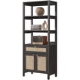 thumbnail image 6 of SICOTAS 68.5" Tall Rattan Bookshelf with Large Drawer & 2 Doors, Boho 5-Tier Bookcase with Adjustable Shelf, Display Storage Shelves for Living Room, Home Office, Black Oak, 6 of 8