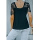 thumbnail image 1 of ABPHQTO Camiseta con escote en V profundo de encaje lateral dulce negro para mujer, 1 of 5