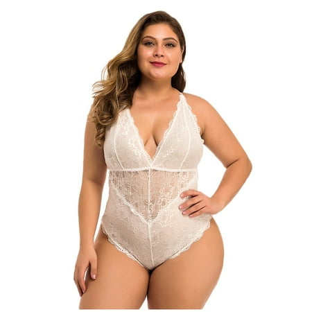 Yuhangmm New Women Lace Plus Size V-Neck Backless Sexy Lingerie Bodysuit Sleepwear 1-4XL Sexy Body Stockings Lingerie