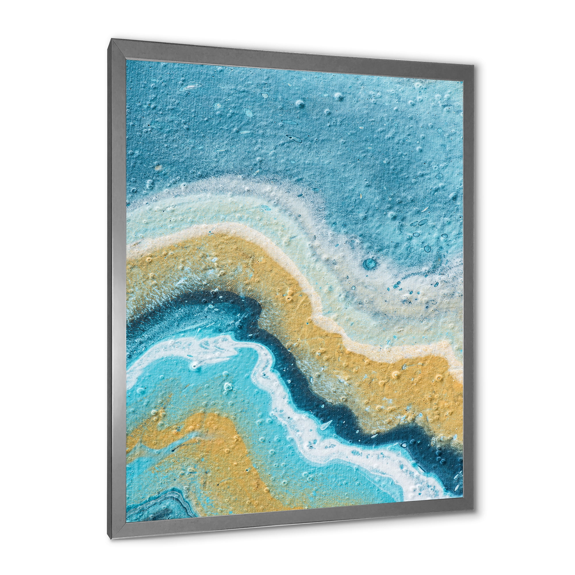 Designart 'Abstract Composition In Blue and Yellow VI' Modern Framed Art Print