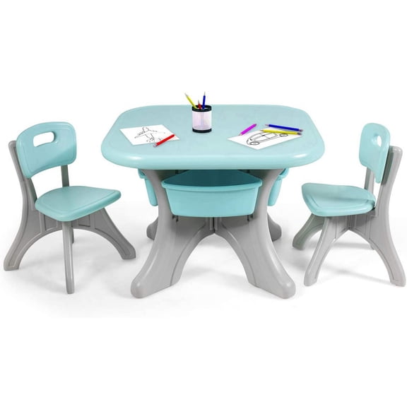 Costzon Kids Table and Chair Set, 3 Piece Activity Table w/Detachable Toy Storage Bins & 2 Chairs for Children Reading Art Craft, Strong Bearing Capacity, Lightweight for Toddler, Green