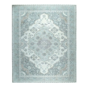 EORC Light Green Hand-Knotted Wool Classic Oriental Design Rug, 6' x 9'
