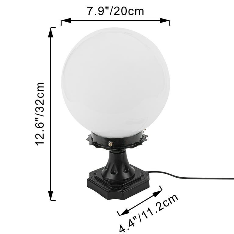 FSLiving Black Aluminum Base Glass Globe Shade Table Lamp with 8.2ft USB Cord Water Pattern Light Effect Atmosphere Table Night Light for Corner Plant