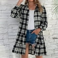 thumbnail image 4 of Womens Plaid Dress 2023 Fashion Single Breasted Light Plaid Jacket Pocket Long Sleeve Ruffle A Line Shirt Dress, 4 of 6