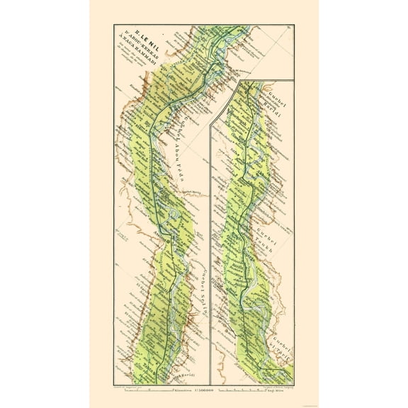 Historic Map - Abu Qurqas Nagaa Hammadi Egypt - Baedeker 1913 - 23 x 40.89 - Vintage Wall Art