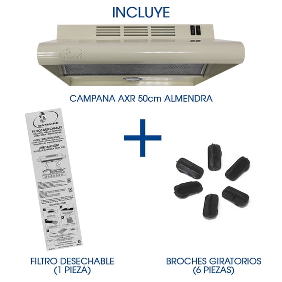 COMBO CAMPANA AXR 50CM SANAIRE con FILTRO atrapagrasa extra y BOLSITA de broches de repuesto
