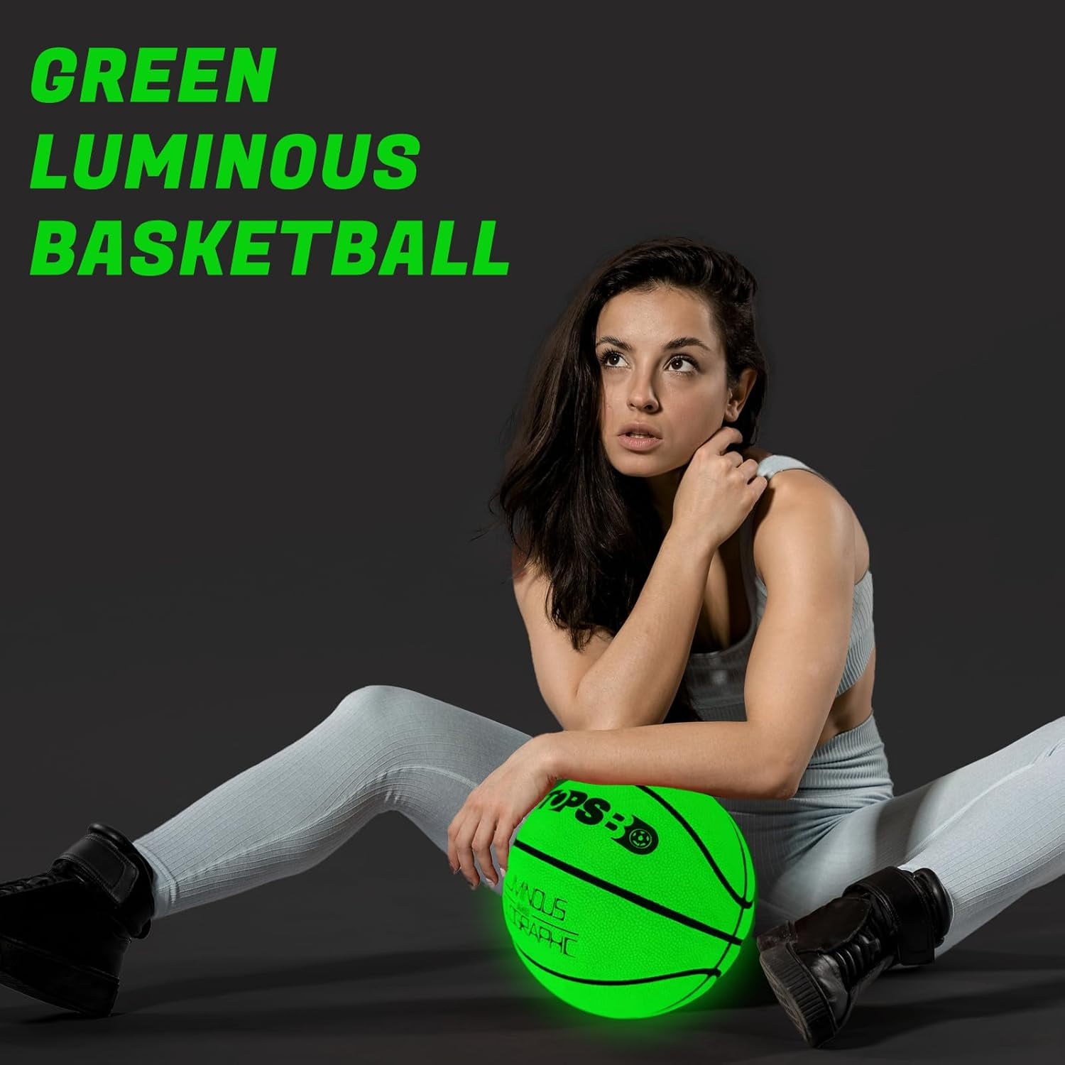 Glow in The Dark Basketball, Cool Glowing Luminous Basketball with Pump and Bag Indoor Outdoor PU Leather Basketballs Size 5/6/ 7