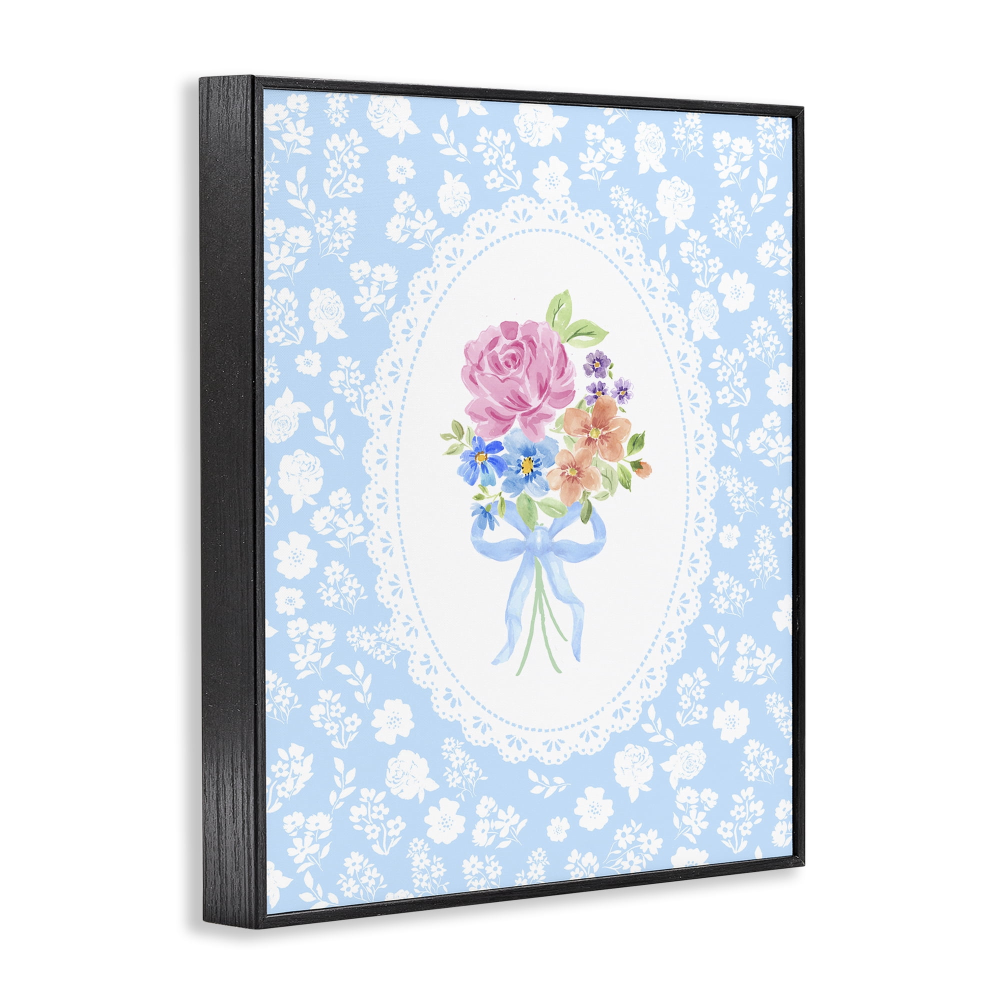 Stupell Industries Blue Feminine Bouquet Black Framed Giclee Art, design by Corinne Haig
