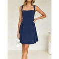 thumbnail image 5 of Dycnvjo Womens 2025 Mini Sleeveless Dress Backless Tie Square Neck Short Party Dress Navy Blue M, 5 of 8