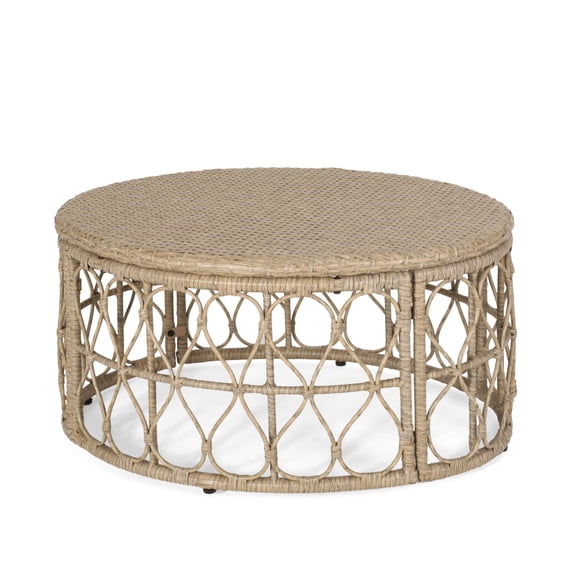 Colmar Outdoor Wicker Coffee Table,  Faux Rattan,Light Brown