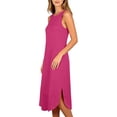 thumbnail image 5 of Women's Casual Dresses Round Neck Sleeveless Relaxed Fit Fashion Loose Solid Color Basic Midi Dress with Side Slit for Sleepshirts at Home, 5 of 6