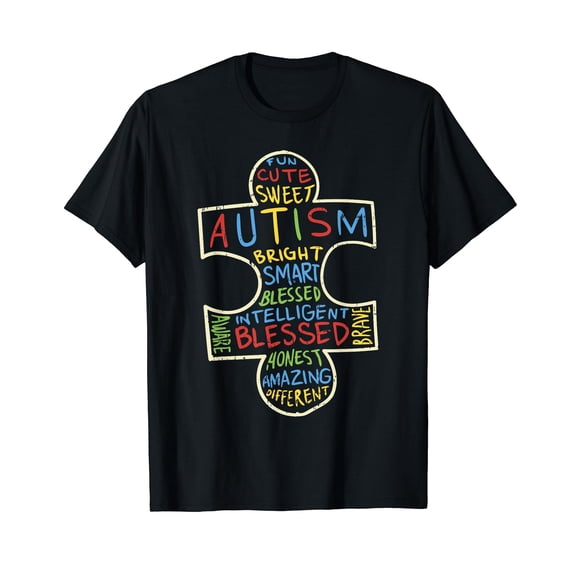 Autism Awareness Shirt Puzzle Piece Words Autistic Gift T-Shirt