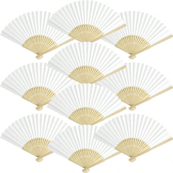 50 Packs White Paper Fans Paper Hand Fan Bamboo Folding Fan Handheld Fan Paper Folded Fan Paper Fan For Wedding Party And Home Decoration