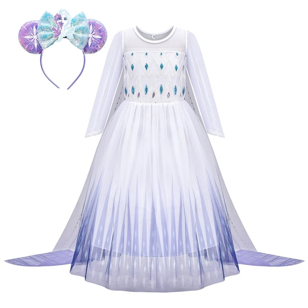 Nuevo disfraz de Elsa y Anna de Disney, vestido de princesa para niñas, vestido de baile de malla con lentejuelas blancas, ropa de Carnaval para niños, Cosplay Snow Queen9-10T 150CM Gao Jinjia LED