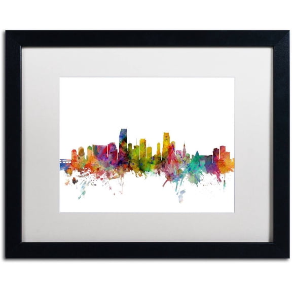 Trademark Fine Art 'Miami Florida Skyline' Canvas Art by Michael Tompsett, White Matte, Black Frame