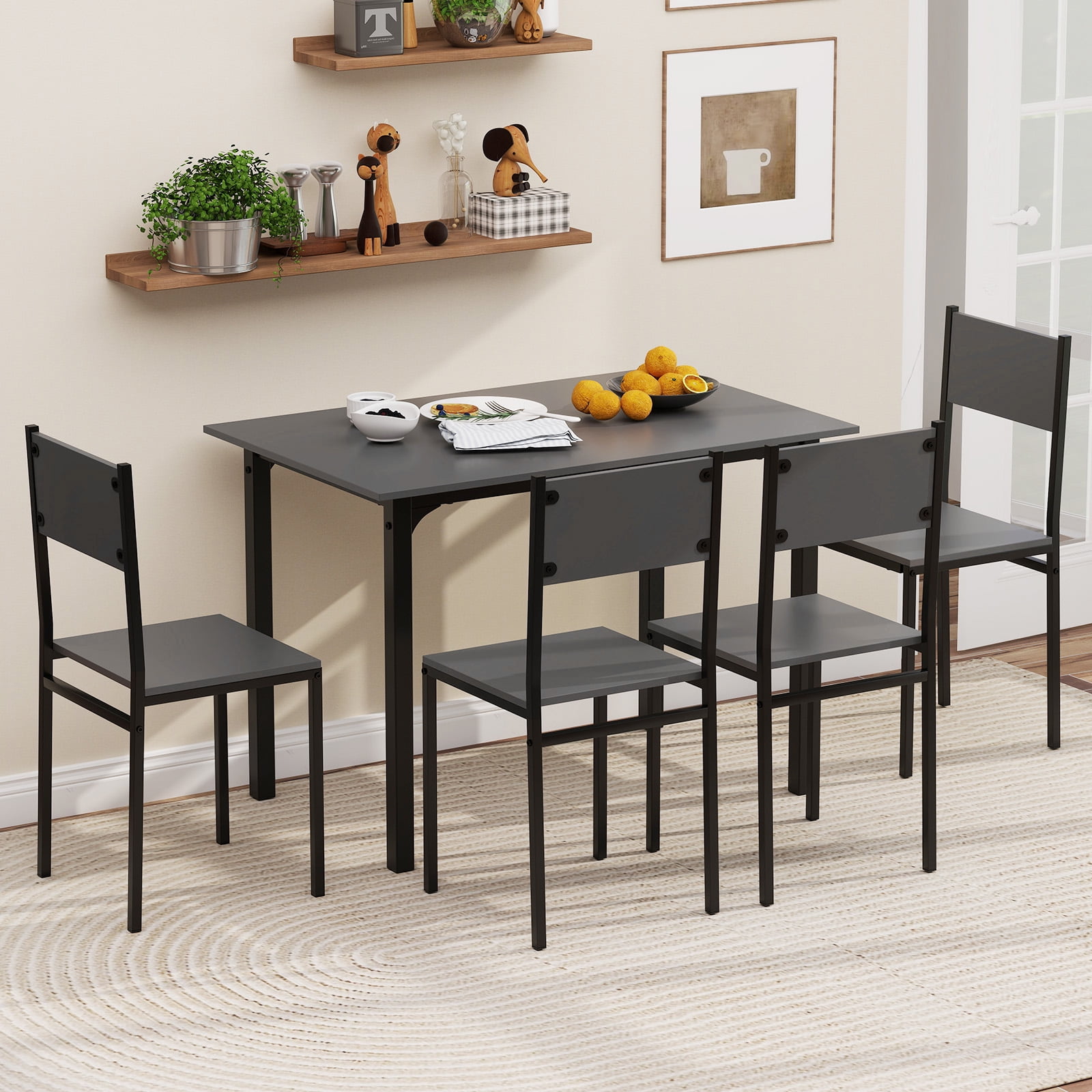 Costway 5 PCS Dining Table Set Industrial Style Kitchen Table & Chairs for 4 Gray