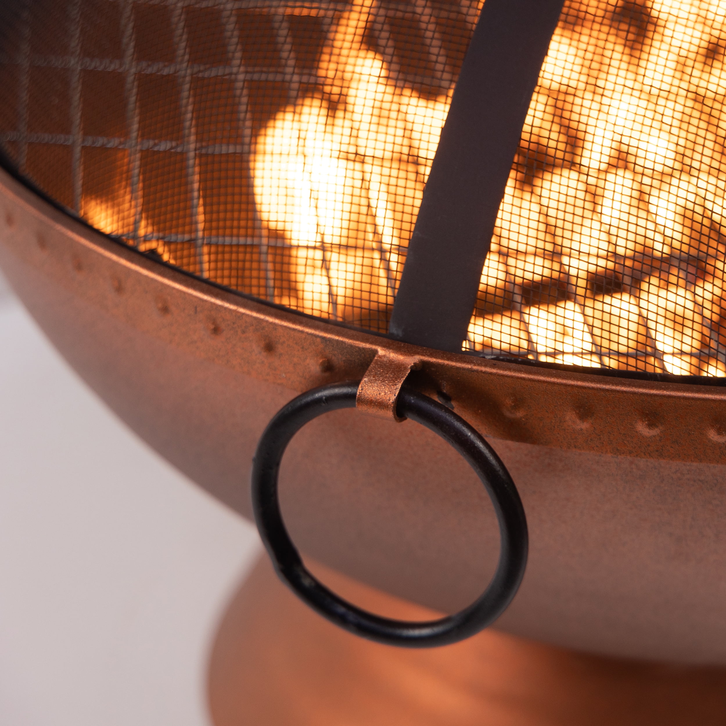 Deko Living 31 Inch Round Outdoor Steel Wood Burning Fire Pit Table with Screen Lid and Poker