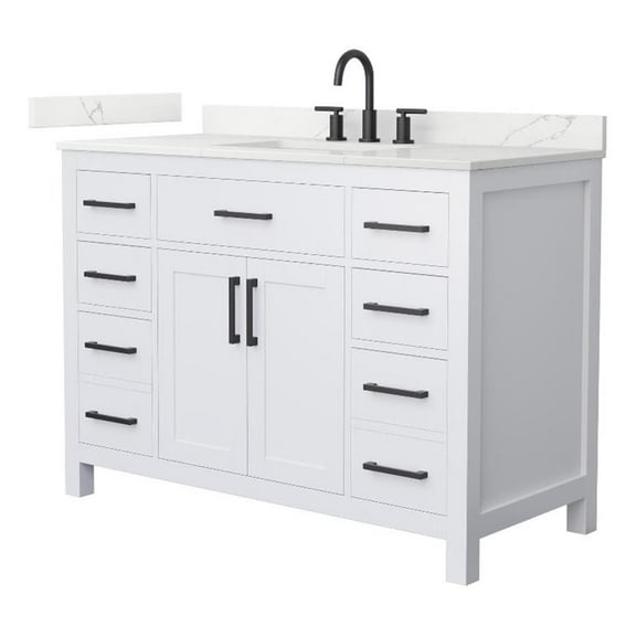 Beckett 48" White Single Vanity & Giotto Quartz Top (3-Hole) & Black Trim