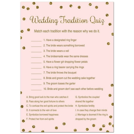 Wedding Tradition Quiz Bridal Shower Game Faux Gold Glitter On