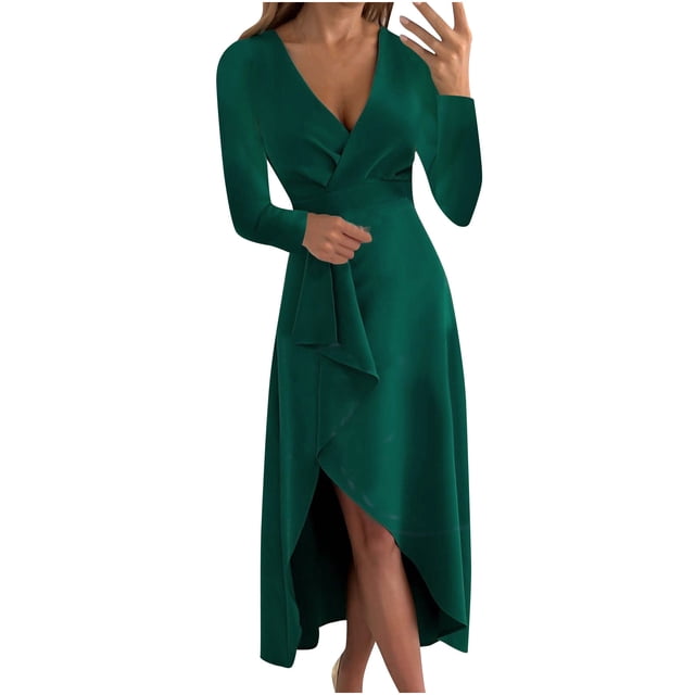 Vestido Largo de Manga larga Odeerbi ODB-5 cuello en V sólido adelgazante para mujer