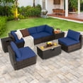 thumbnail image 3 of Costway 8PCS Patio Rattan Furniture Set Fire Pit Table Tank Holder Cover Deck Navy, 3 of 10
