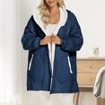 thumbnail image 2 of Kaemgyyd Women's Plush Bathrobe Fashion Color Block Oversized Hooded Housecoat Winter Warm Full Zip Sherpa Fleece Loungewear, 2 of 7
