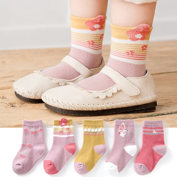 5 par/lote de Calcetines bonitos para niñas, Calcetines de algodón con rayas de arco iris de otoño para niños, Calcetines para niños pequeños, Calcetines para niños de 1 a 12 años Tan Jianjun unisex
