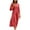Red, variant on qolati Cotton Linen Dress for Women Fall 3/4 Sleeve V Neck Solid Color A-Line Dress Casual Loose Fit High Waist Pleated Work Dresses