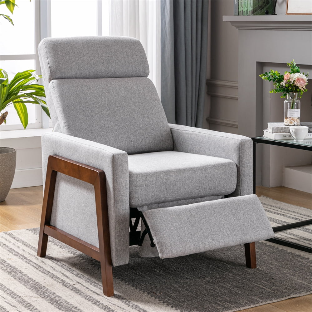Push Back Recliner, Modern Linen Upholstered Armchair with Adjustable ...