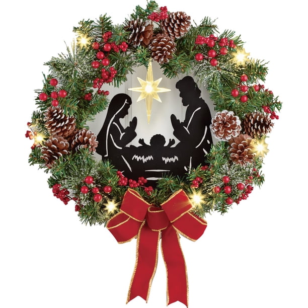 Lighted Nativity Scene Christmas Wreath Walmart Com Walmart Com