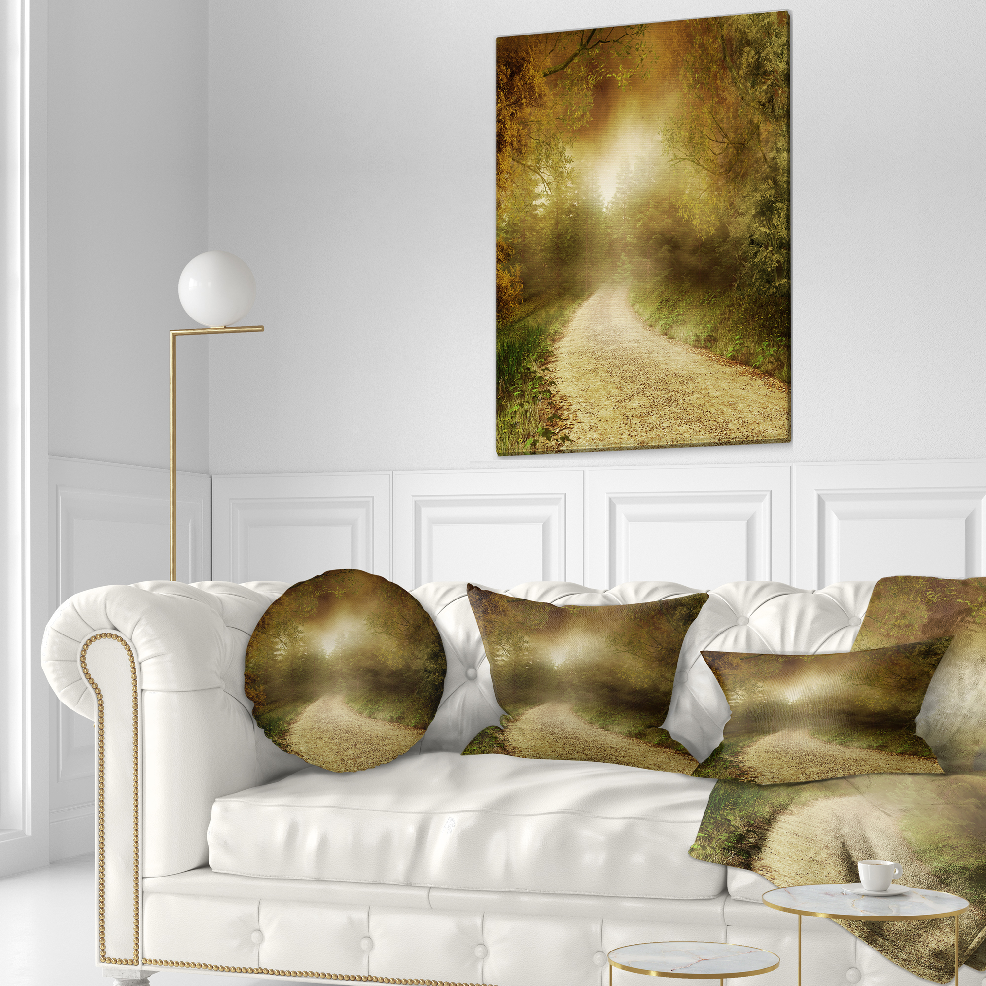 Designart Country Road Through Fall Scenery - Landscape Photography Throw Pillow - 12x20