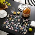 thumbnail image 3 of Spring Floral Placemats Set of 4, Elegant Pastoral Flowers Butterflies Black Placemats for Dining Table, Place Mats for Kitchen Tabletop, Waterproof Wipeable Dining Table Mats Set, 3 of 9