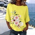 thumbnail image 2 of DeHolifer Women's Tops 3/4 Sleeve Floral Printed Crewneck Casual Loose Lightweight Tee T-Shirts Yellow L, 2 of 6