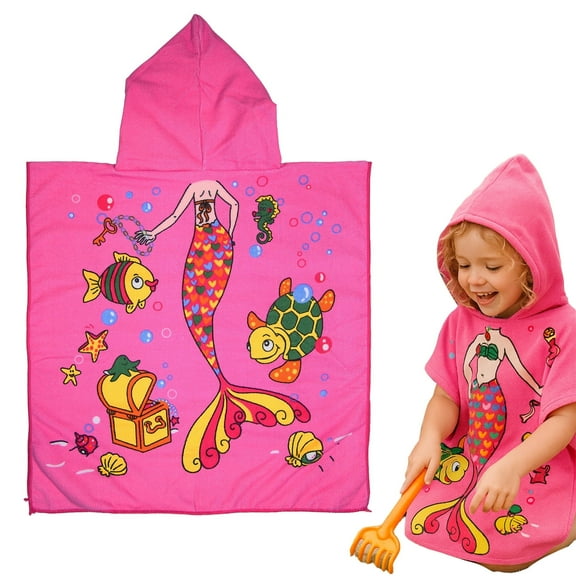 Innerest Basico Kids Beach Towel Hooded Poncho Wrap Bathrobe (A: Mermaid #1, 24" x 48")